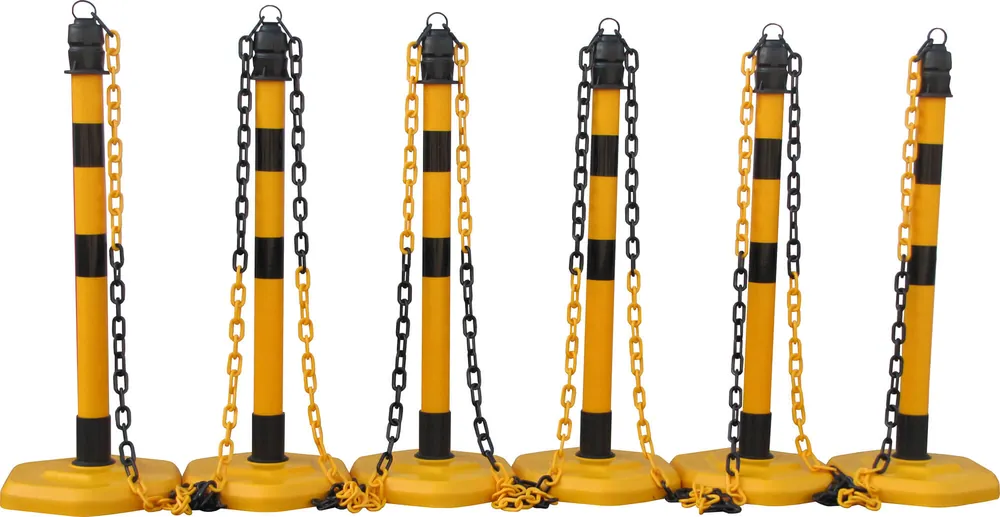 TEMKA Absperrpfosten-Set Multi-Max 6 Pfosten gelb/schwarz + 5 x Kette 3 m Abverkauf