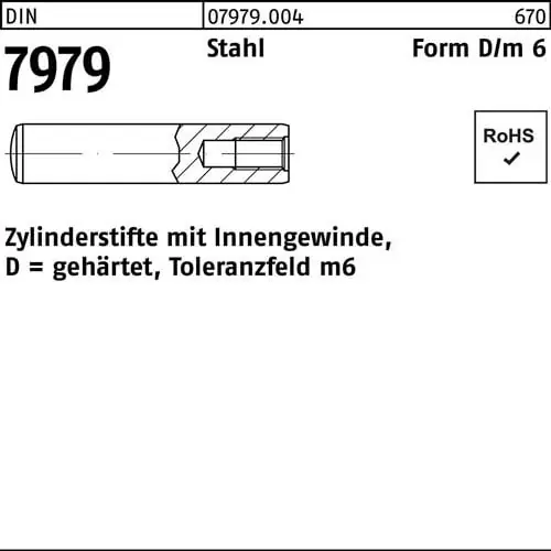 Zylinderstift DIN 7979 Innengewinde D 8x 60 Stahl gehärtet Toleranz m6 100St. Ausverkauf