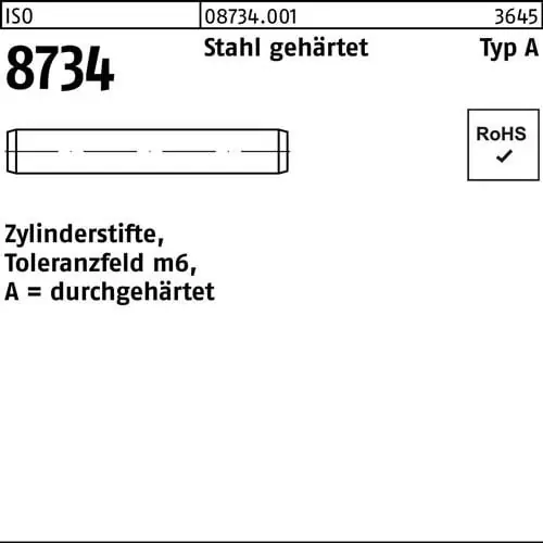 Zylinderstift ISO 8734 10 m6x 50 Stahl gehärtet Toleranz m6 100 Stück Rabatt