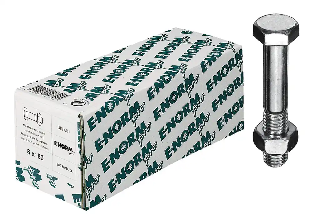 E-NORMpro Sechskantschraube mit Mutter DIN 601 galvanisch verzinkt M10 x 70 mm Sonderaktion