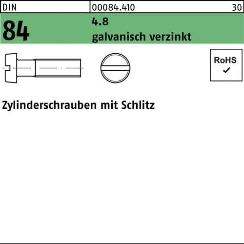 Zylinderschraube DIN 84/ISO 1207 Schlitz M4x 22 4.8 galv.verz. 200St. Gratis Versand