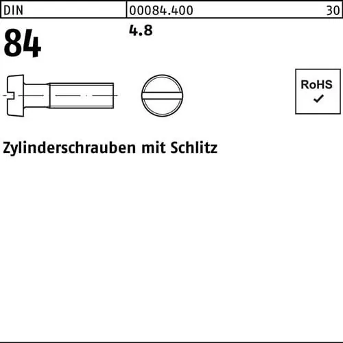 Zylinderschraube DIN 84/ISO 1207 Schlitz M5x 8 4.8 2000 Stück Begrenztes Angebot