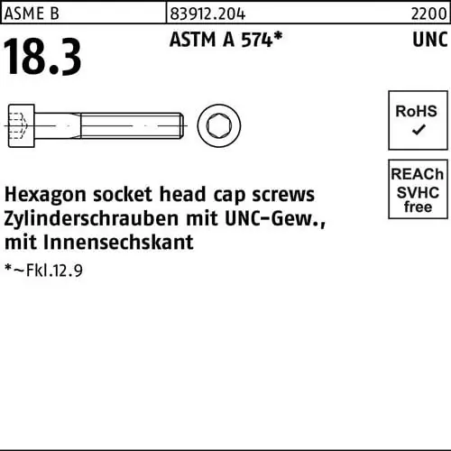 Zylinderschraube R 83912 UNC-Gewinde/Innen-6kt 1x 3 1/4 ASTM A 574 10Stück Preiswert