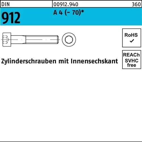 Zylinderschraube DIN 912 Innen-6kt M3x 8 A 4 (- 70) 100 Stück Sonderangebot