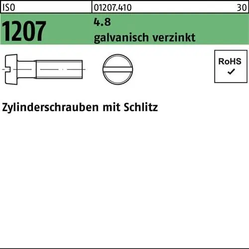 Zylinderschraube ISO 1207 Schlitz M3x 55 4.8 galv.verz. 200 Stück Jetzt Bestellen